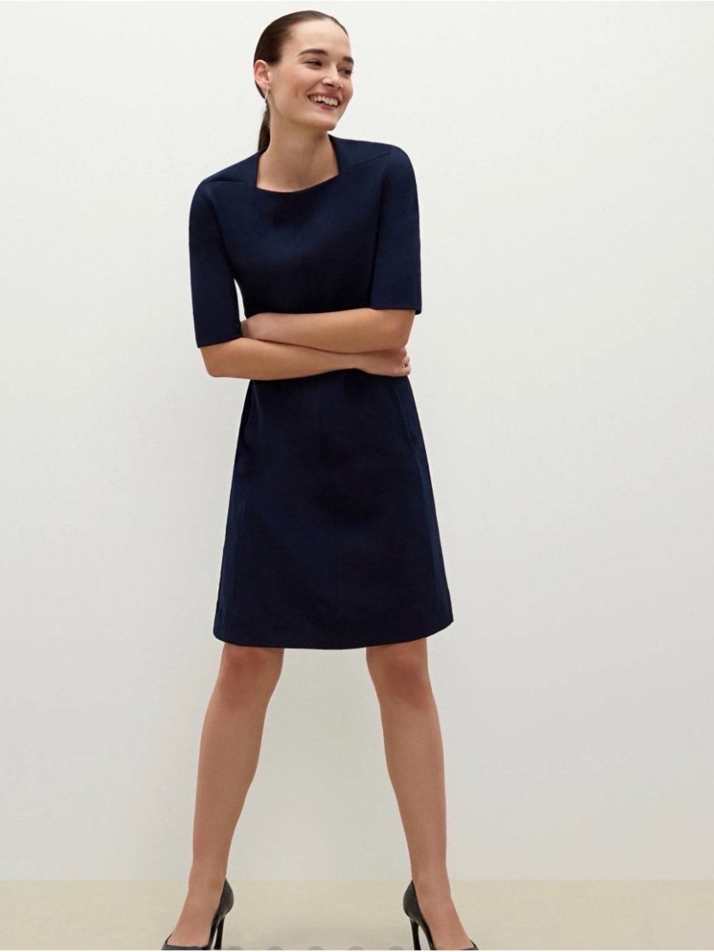 MM Lefleur’s Classic Navy Square Neck “Emily” Shift Dress - Size 12